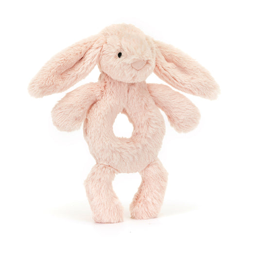bashful bunny ring rattle in blush by jellycat baby at whippersnappers online