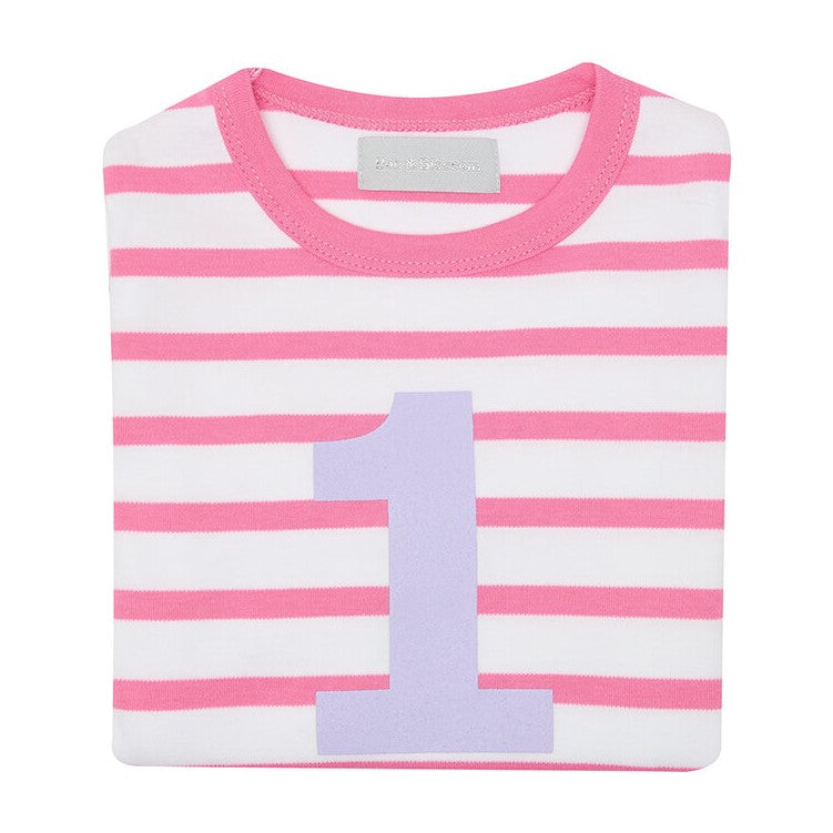 hot pink & white striped number tee by bob & blossom at whippersnappers online