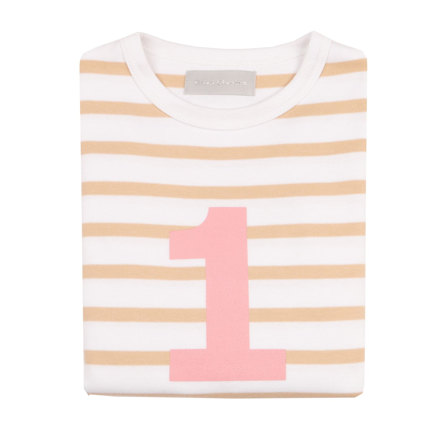 bob & blossom biscuit and white striped pink number tee at whippersnappers online