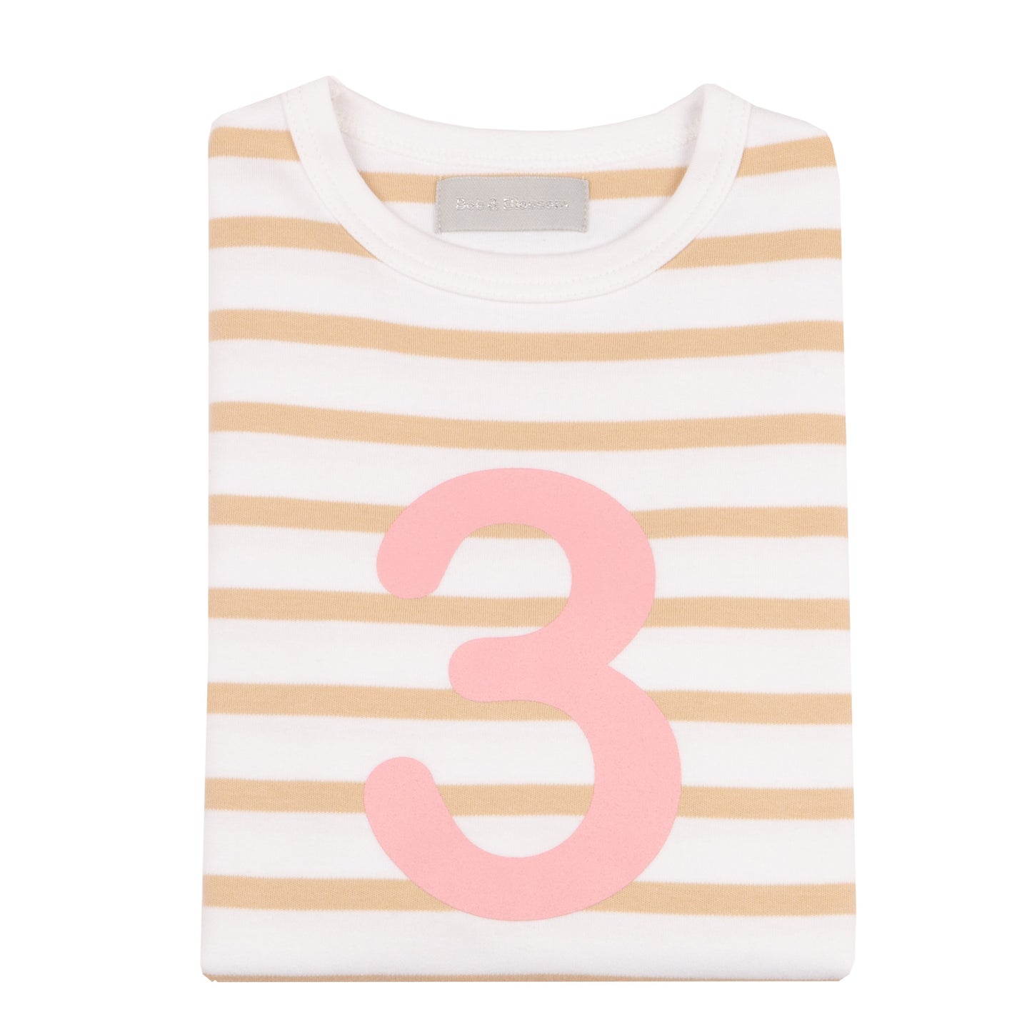 bob & blossom biscuit and white striped pink number tee at whippersnappers online