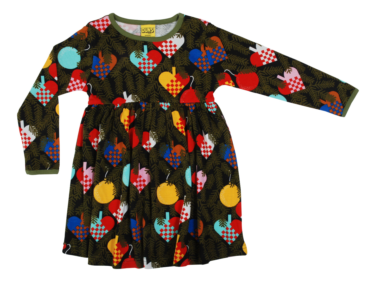 organic cotton dress in traditional swedish festive heart print