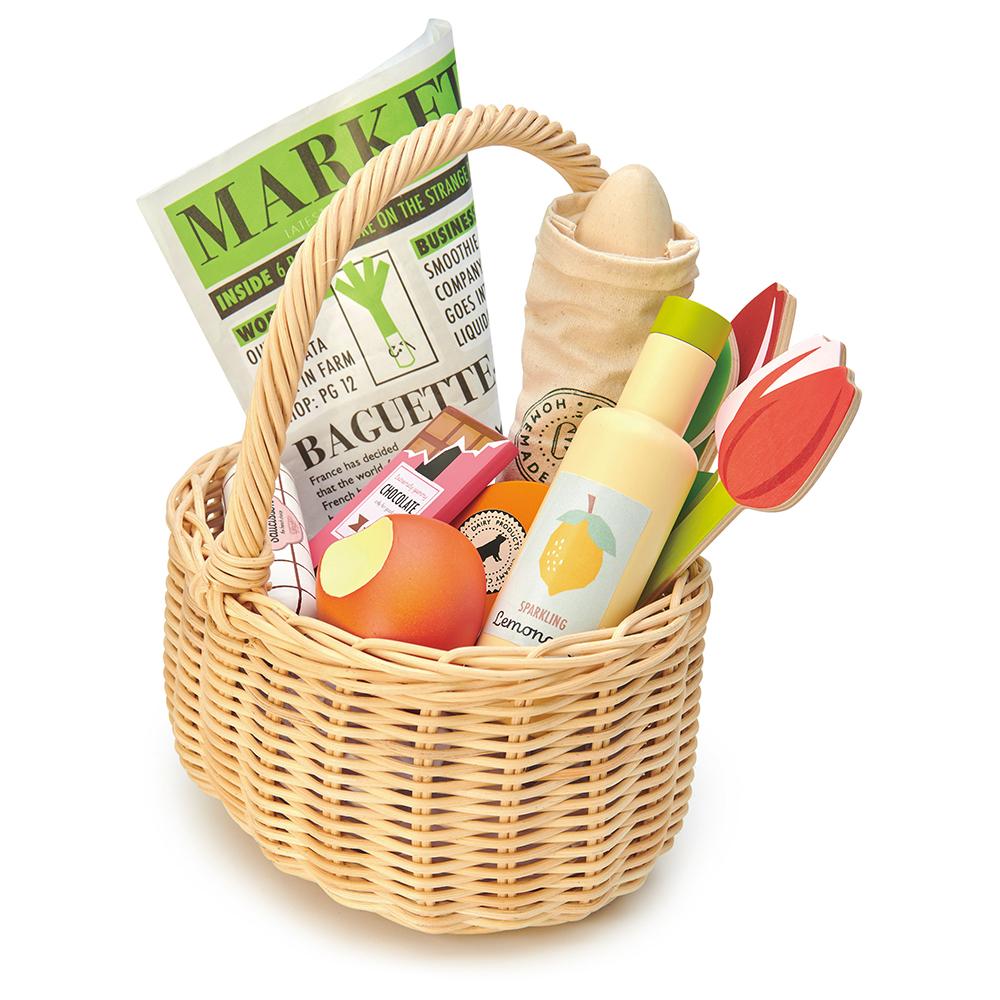 wicker basket and food play set