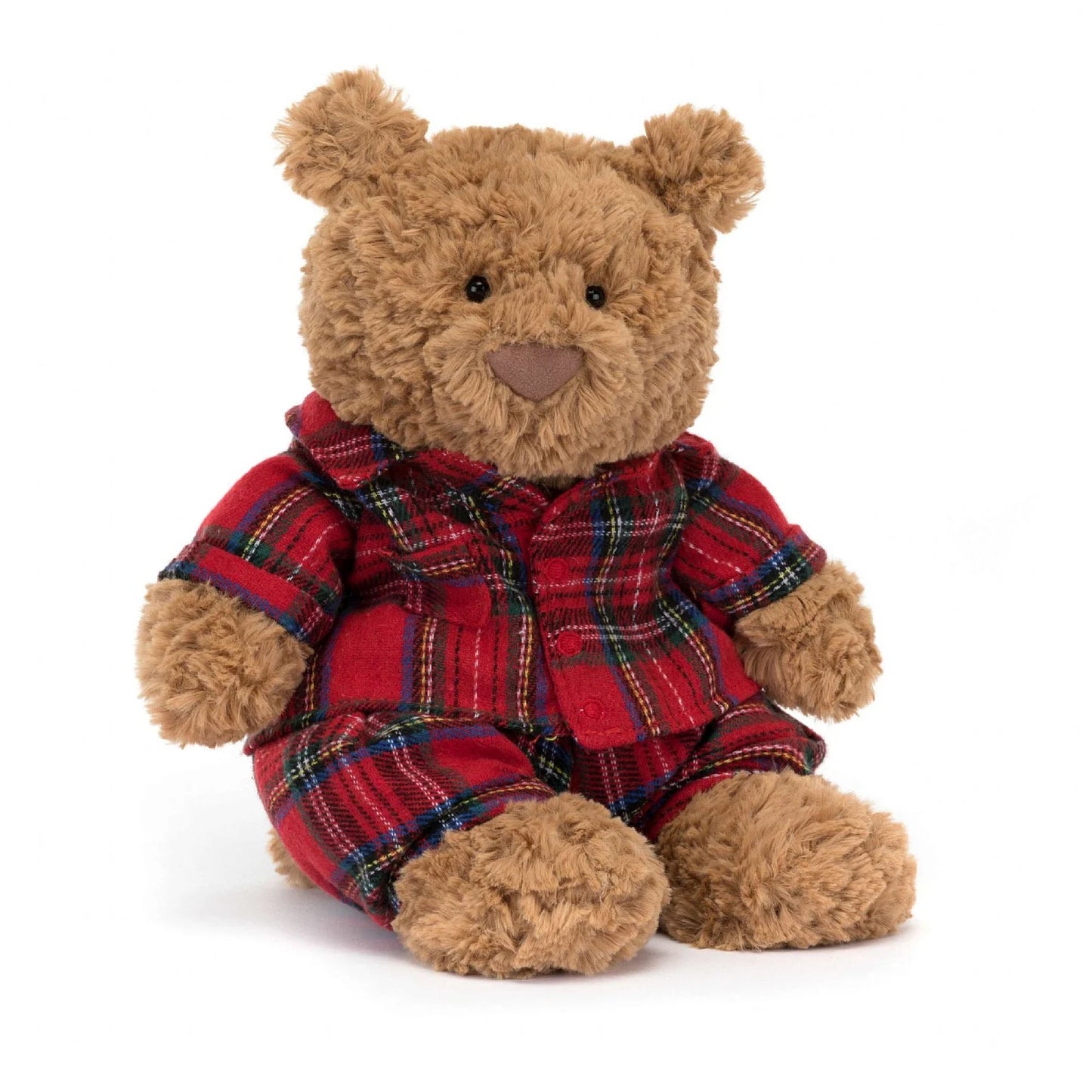 jellycat bartholomew bedtime bear wearing tartan pyjamas at whippersnappers online