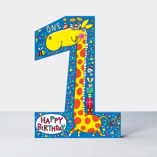 1 shaped birthday card with giraffe design by rachel ellen at whippersnappers