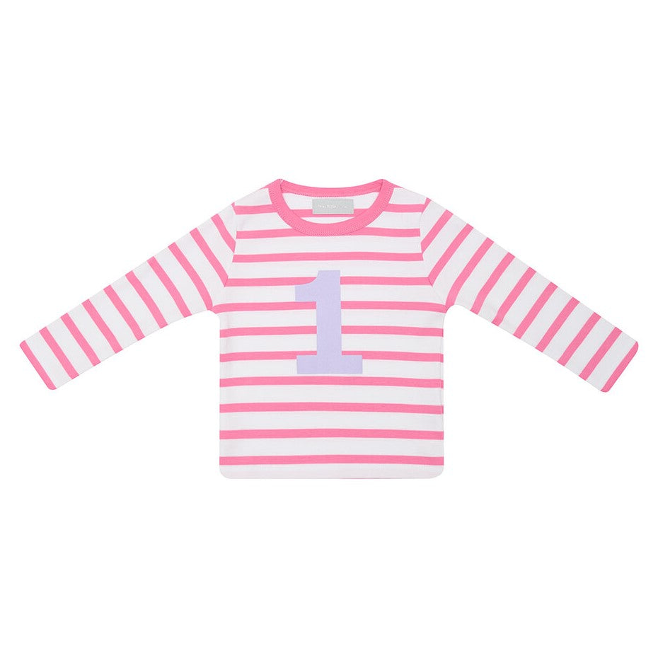 hot pink & white striped number tee by bob & blossom at whippersnappers online