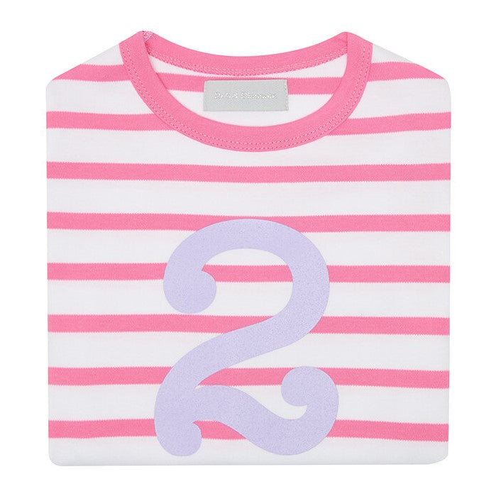 hot pink & white striped number tee by bob & blossom at whippersnappers online