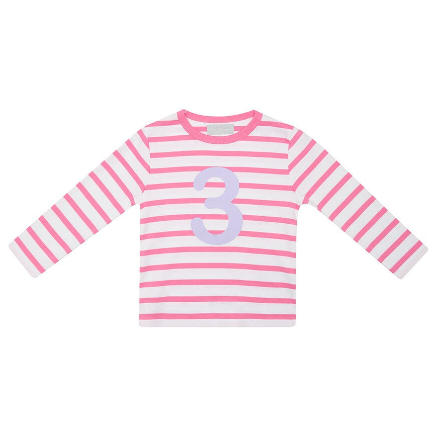 hot pink & white striped number tee by bob & blossom at whippersnappers online