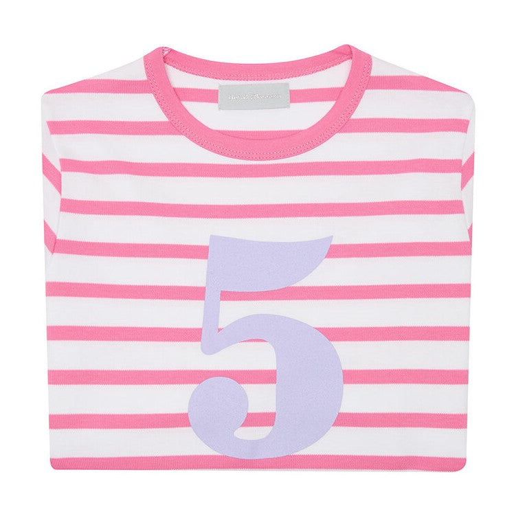 hot pink & white striped number tee by bob & blossom at whippersnappers online