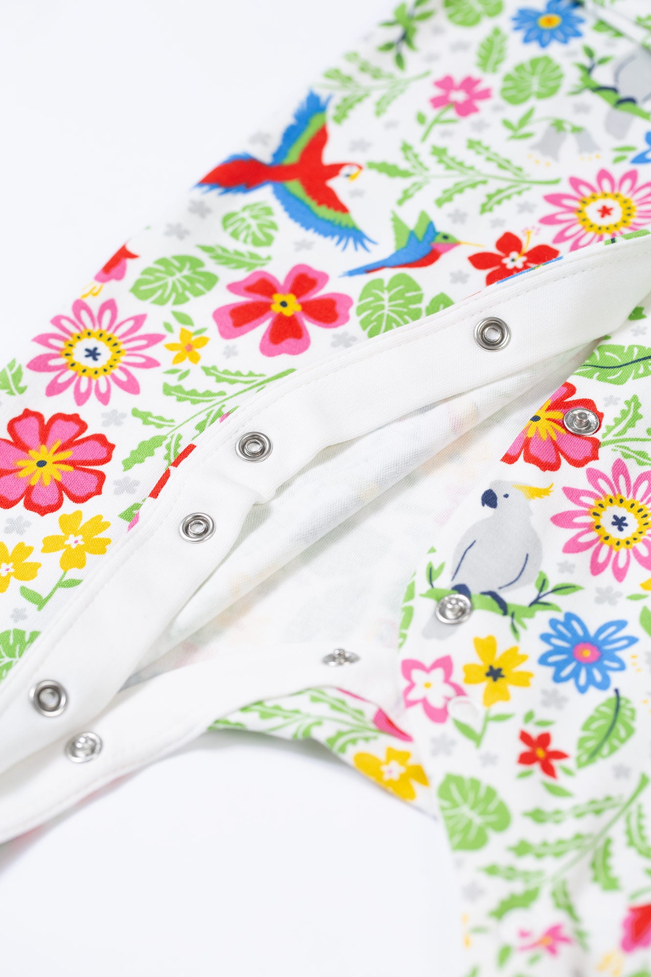 frugi lovely tropical birds babygrow at whippersnappers