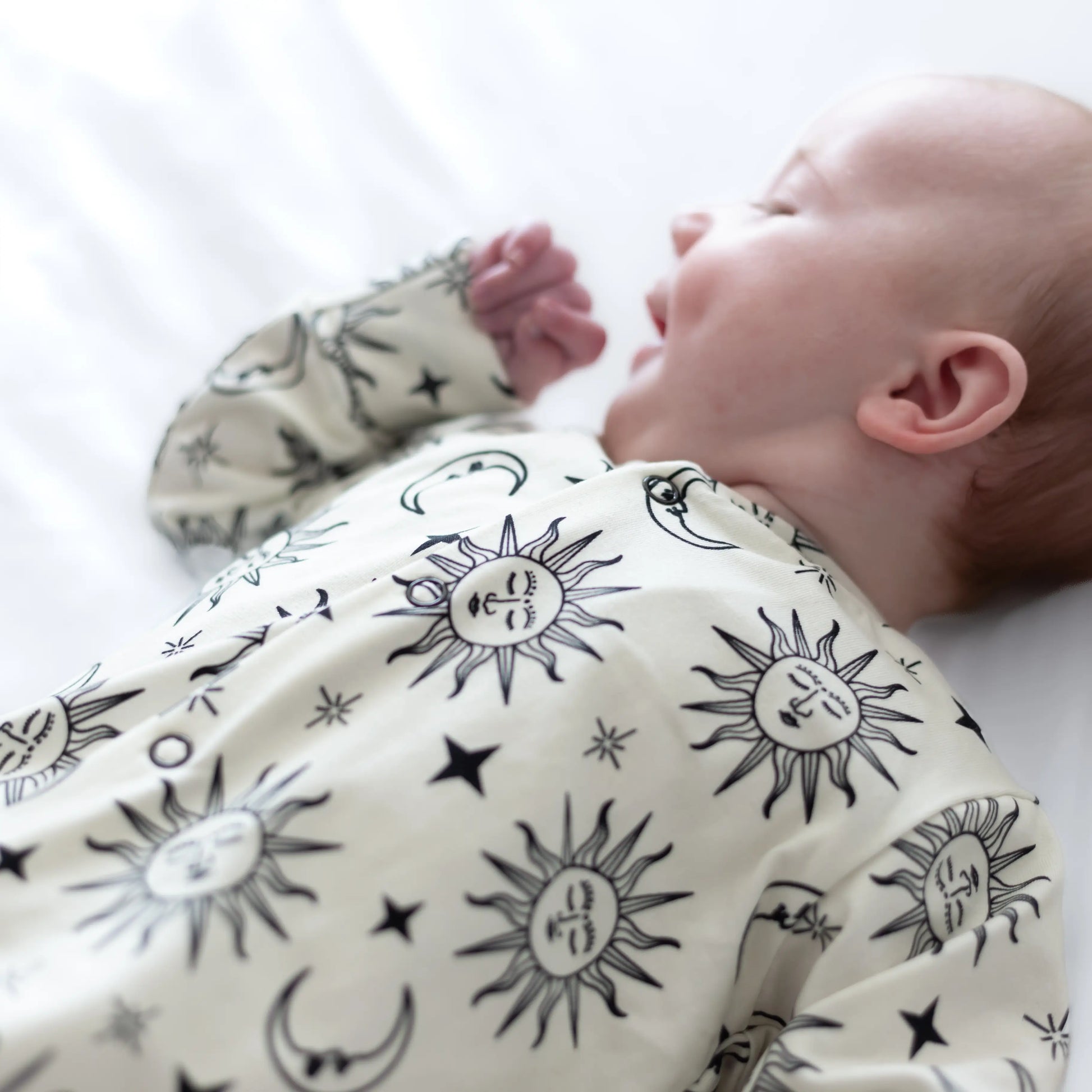 Fred & Noah sun moon cotton baby sleepsuit at whippersnappers online