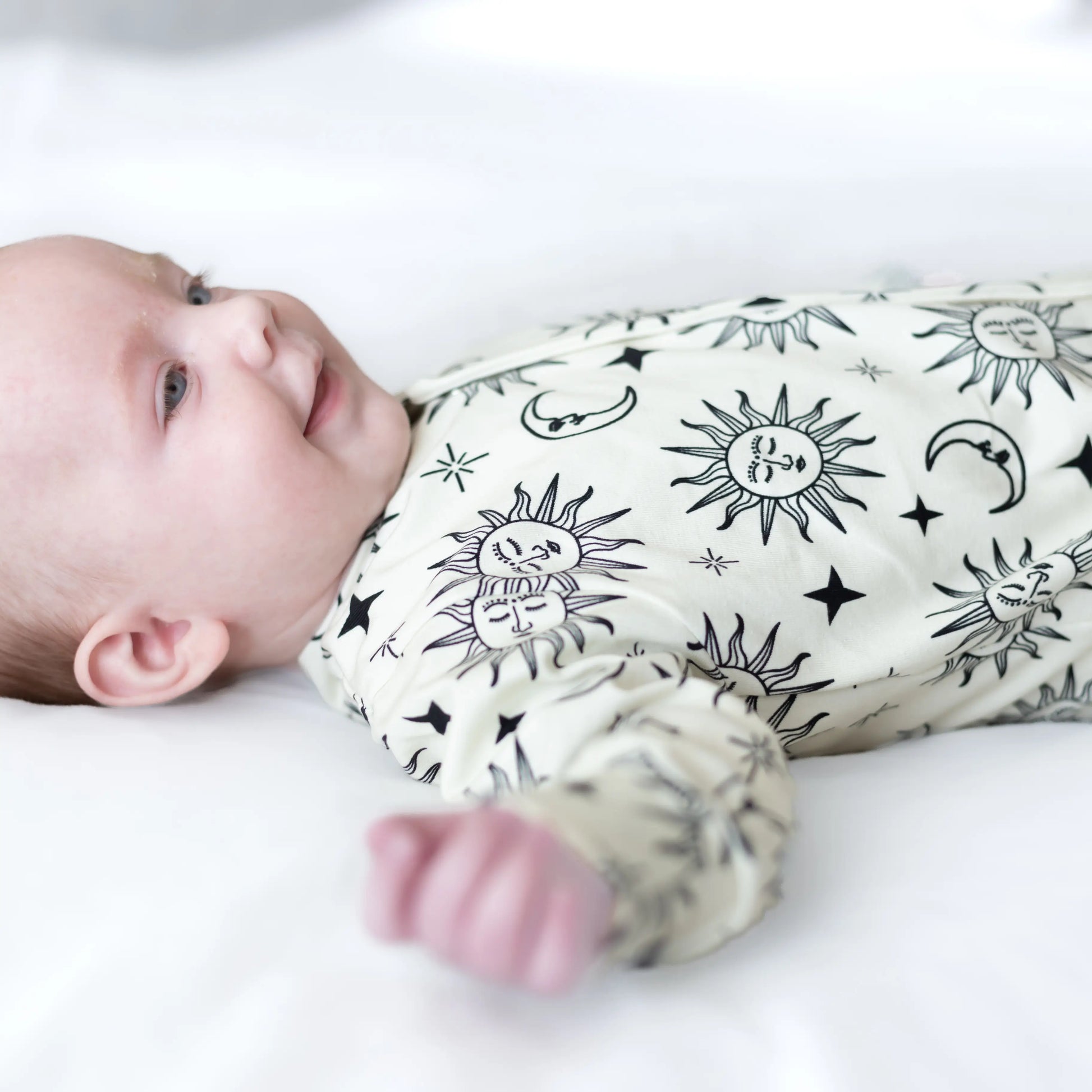 Fred & Noah sun moon cotton baby sleepsuit at whippersnappers online