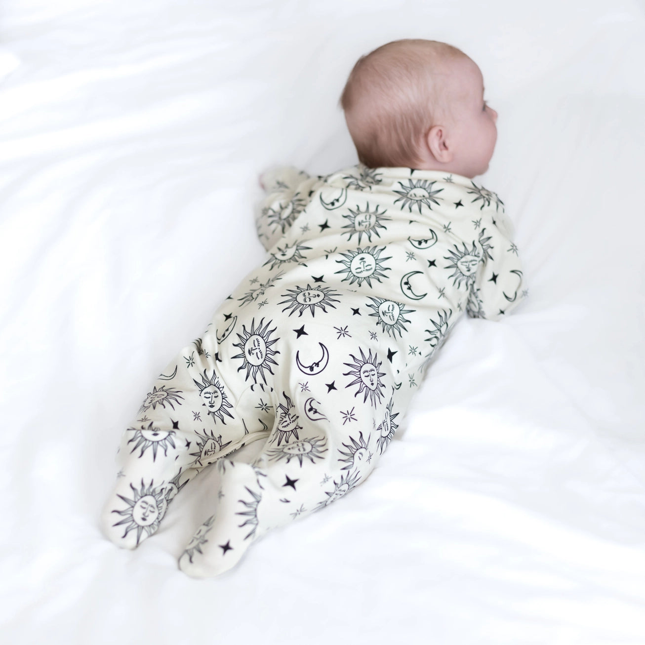 Fred & Noah sun moon cotton baby sleepsuit at whippersnappers online