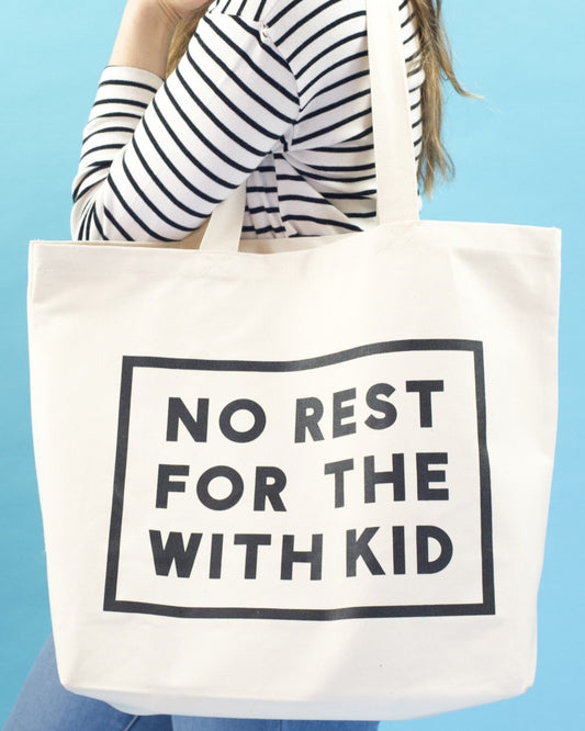 NO REST FOR THE WITH KID CANVAS TOTE BAG AT WHIPPERSNAPPERS ONLINE