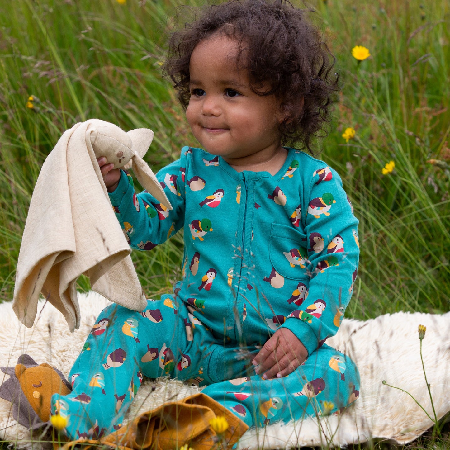 little green radicals garden birds organic zip babygrow