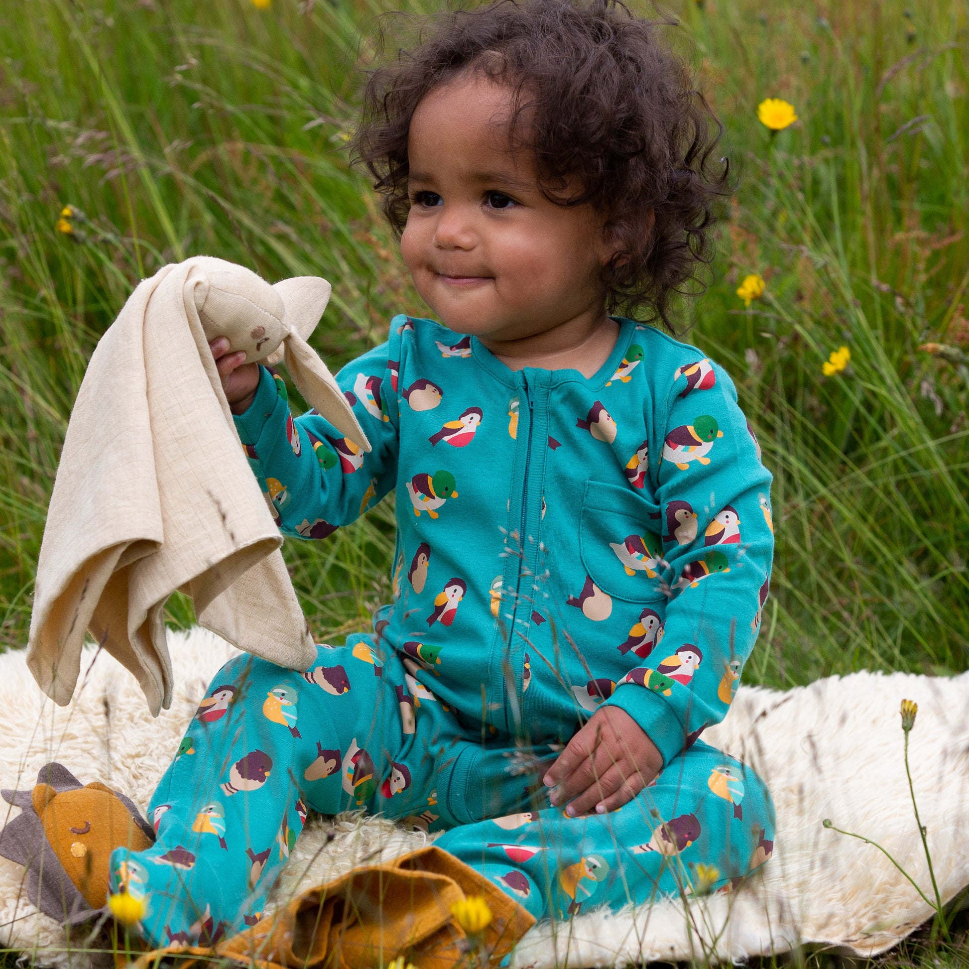 little green radicals garden birds organic zip babygrow