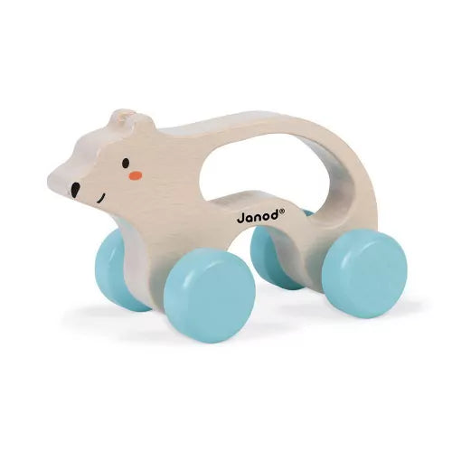 janod wooden push along polar bear