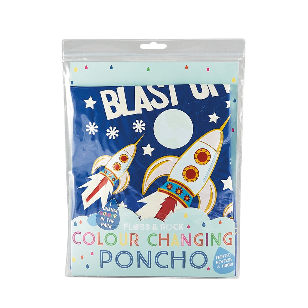 Floss & Rock children's magic colour changing poncho with rocket design