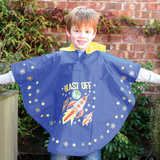 Floss & Rock children's magic colour changing poncho with rocket design