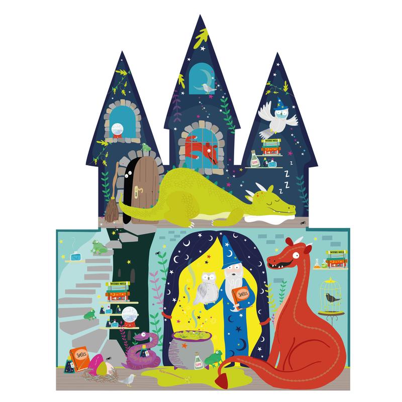 castle scene jigsaw with witches and wizards
