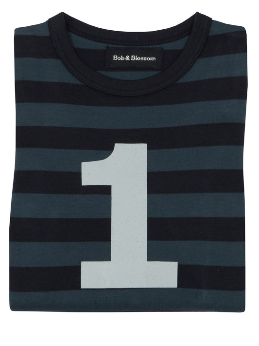 Bob & Blossom Vintage Blue & Navy Striped Number T-Shirt