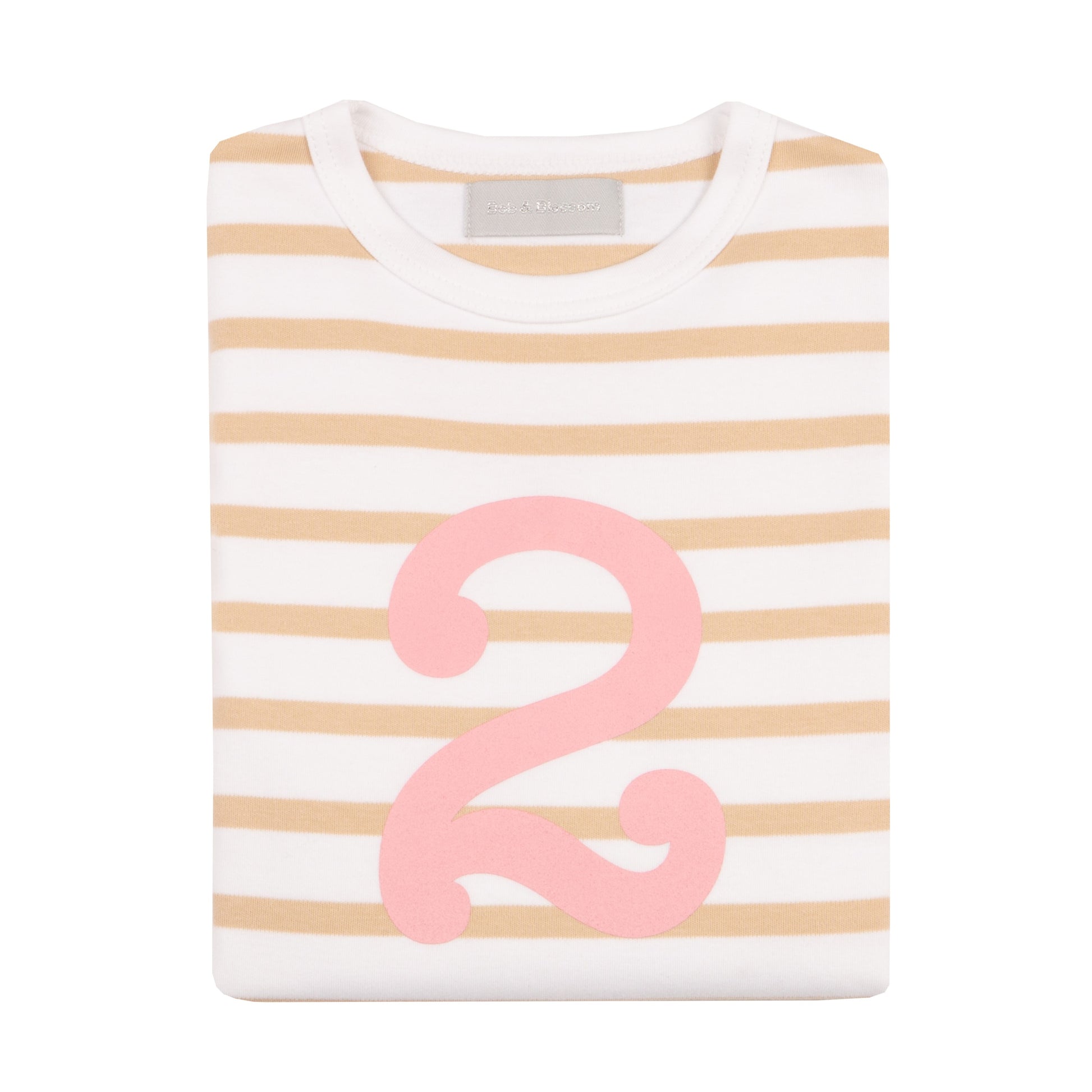 bob & blossom biscuit and white striped pink number tee at whippersnappers online