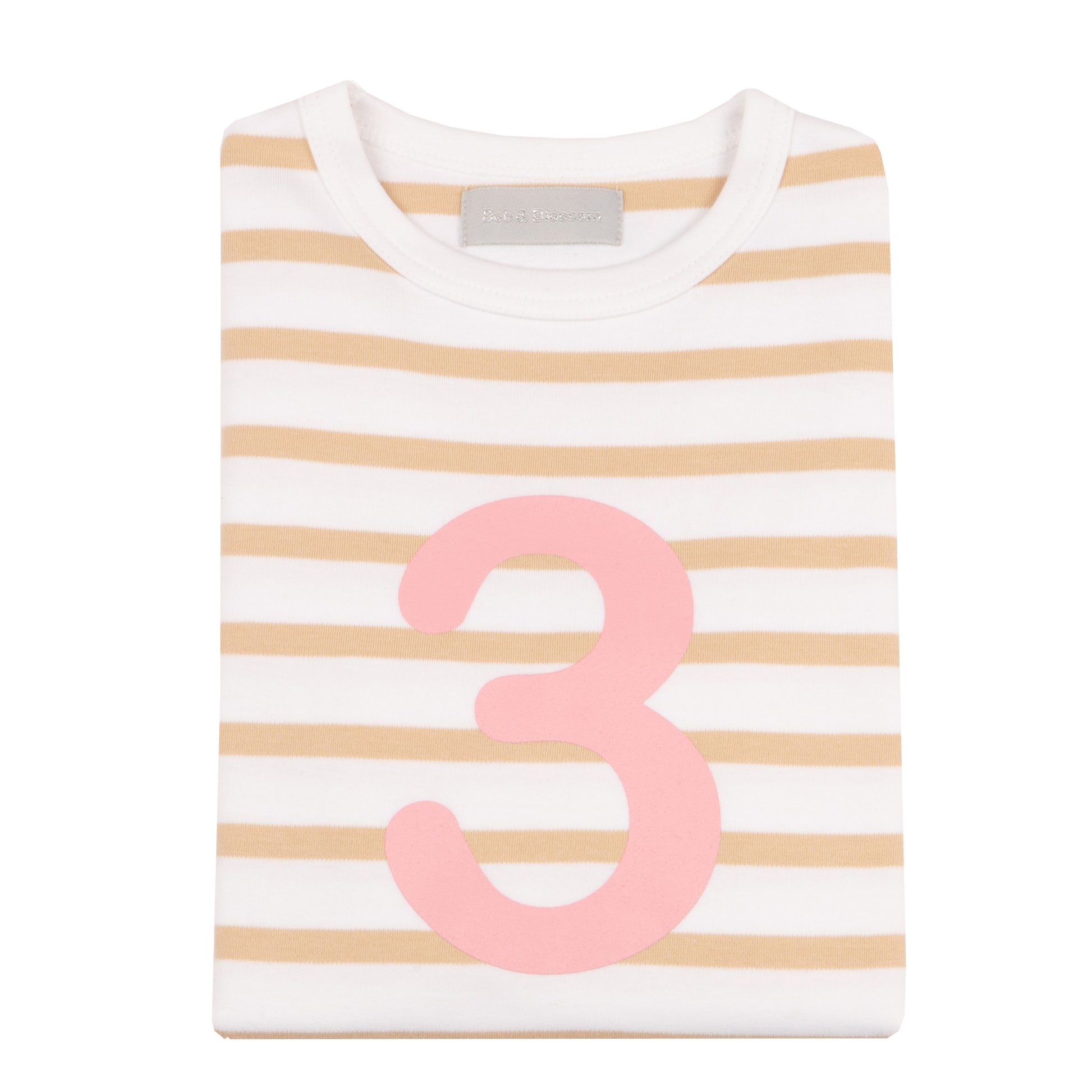 bob & blossom biscuit and white striped pink number tee at whippersnappers online