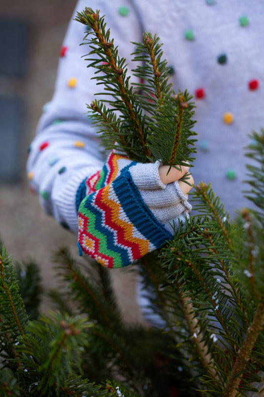 frugi fairisle knitted hat and fingerless glove set