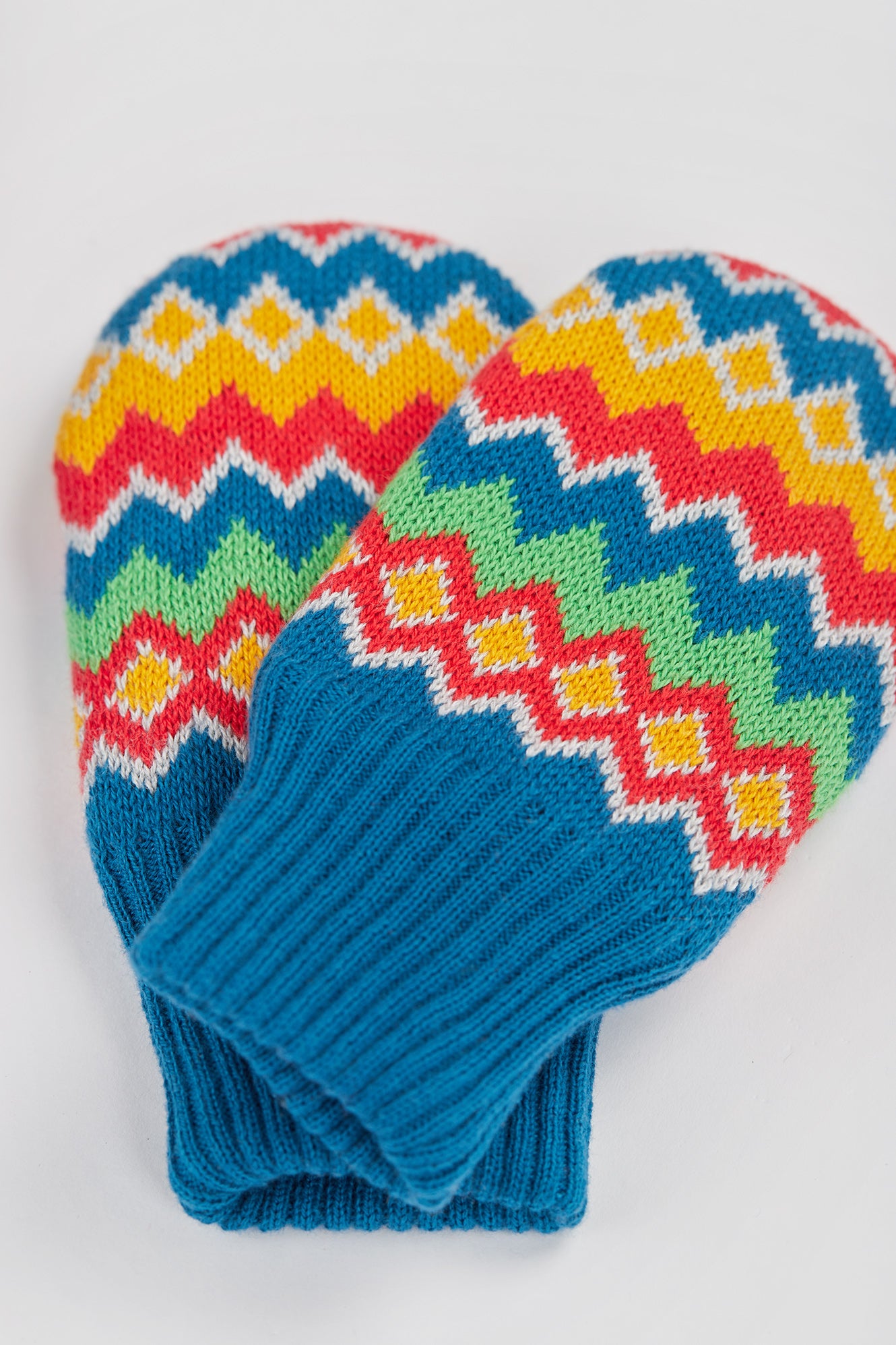 frugi rainbow fairisle knitted hat and mitten set