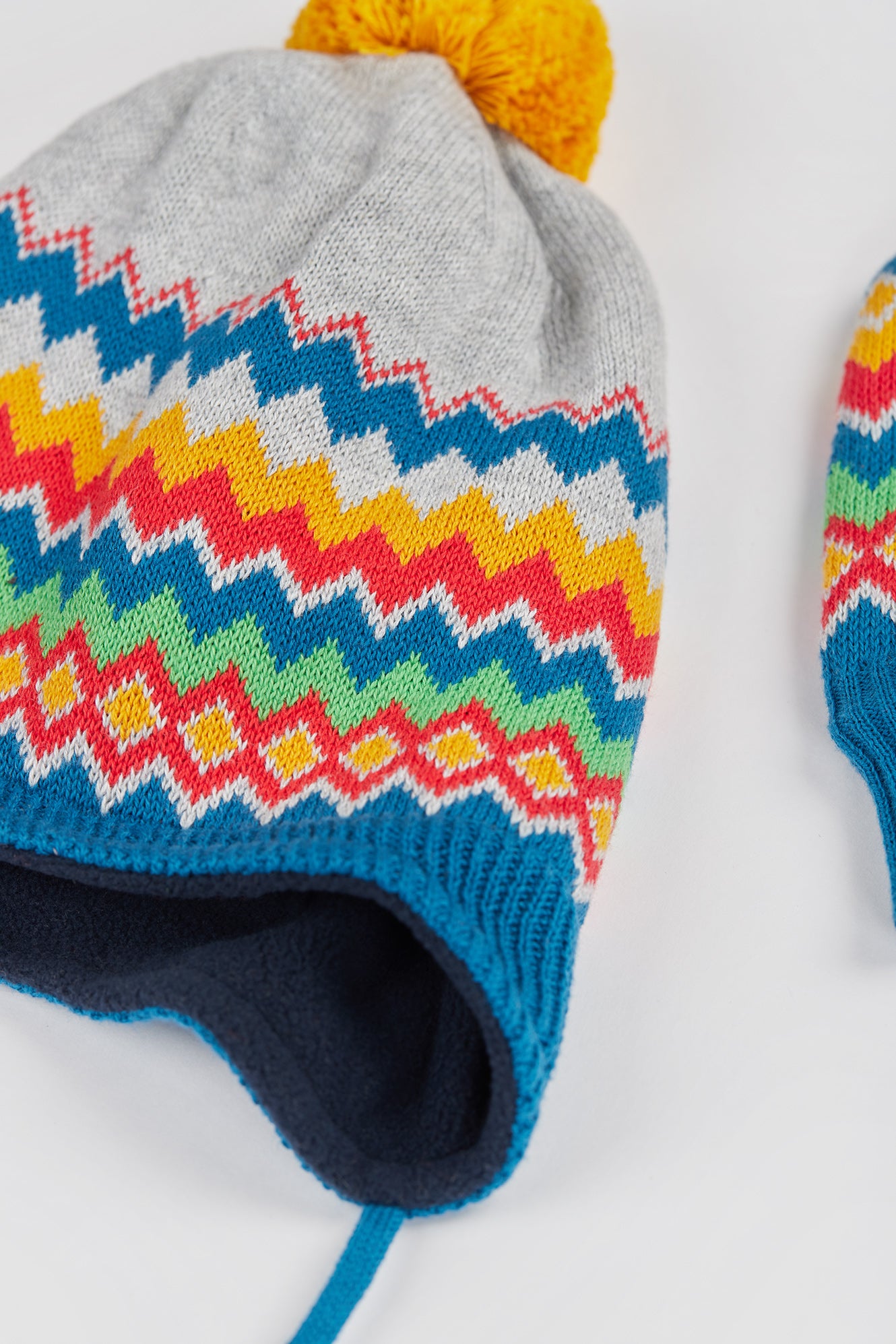 frugi rainbow fairisle knitted hat and mitten set