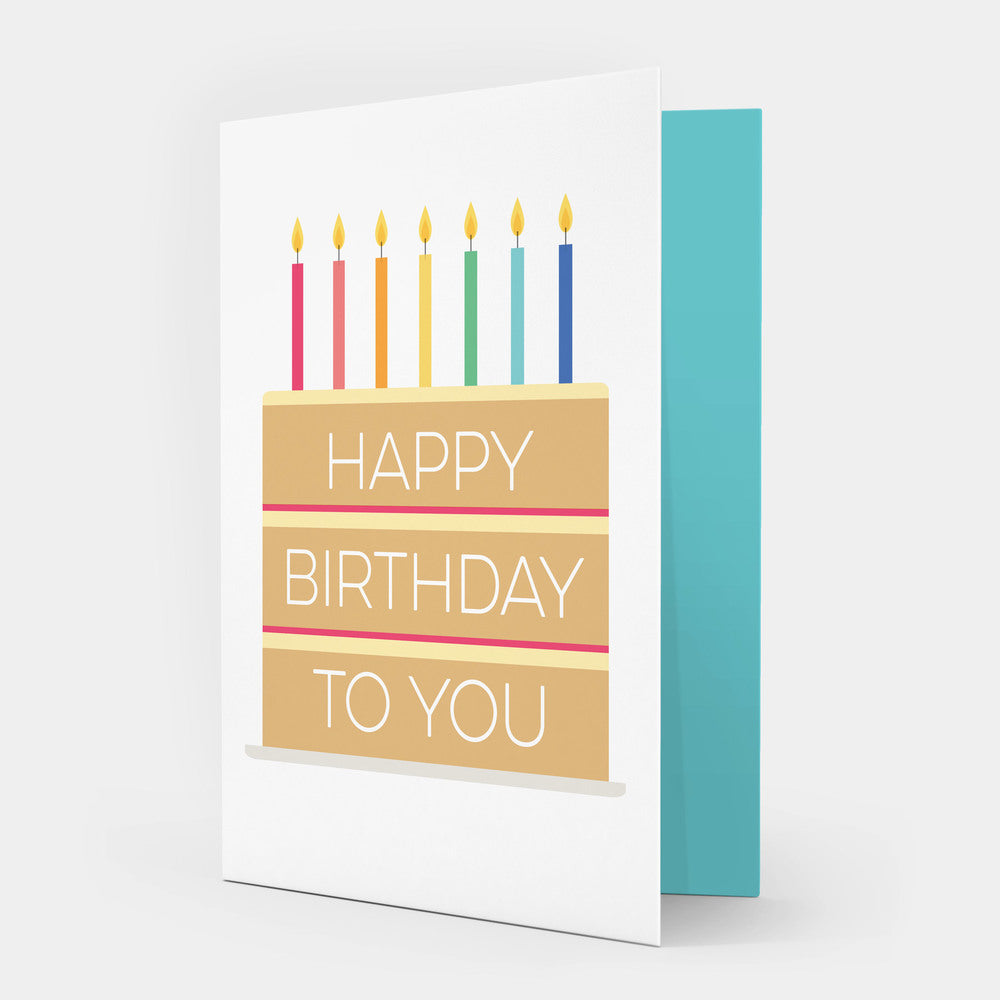 birthday card featuring birthday cake with rainbow candles
