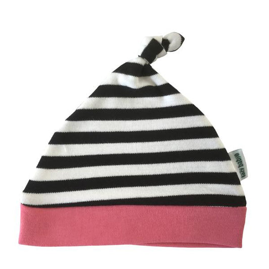 Lazy Baby black & white striped hat with hot pink trim