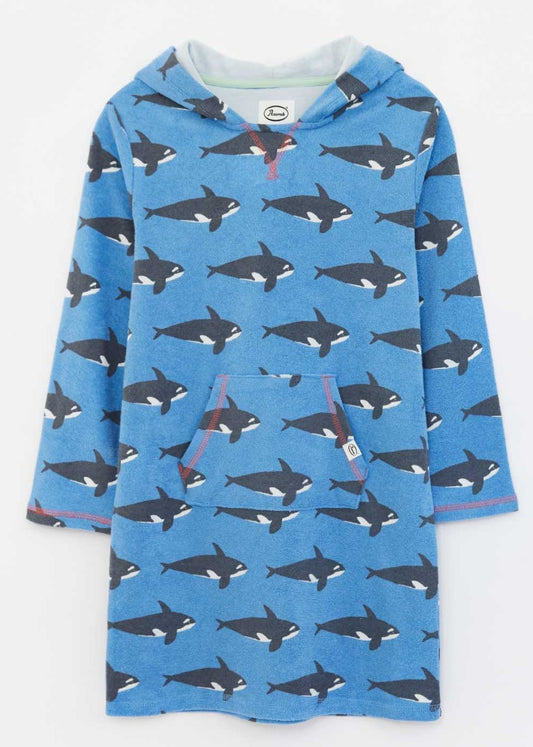 anorak blue hooded beach towel for kids with orca print