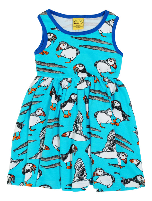 blue puffin print dress
