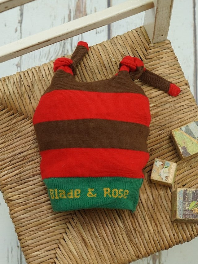 blade and rose brown and red striped christmas hat