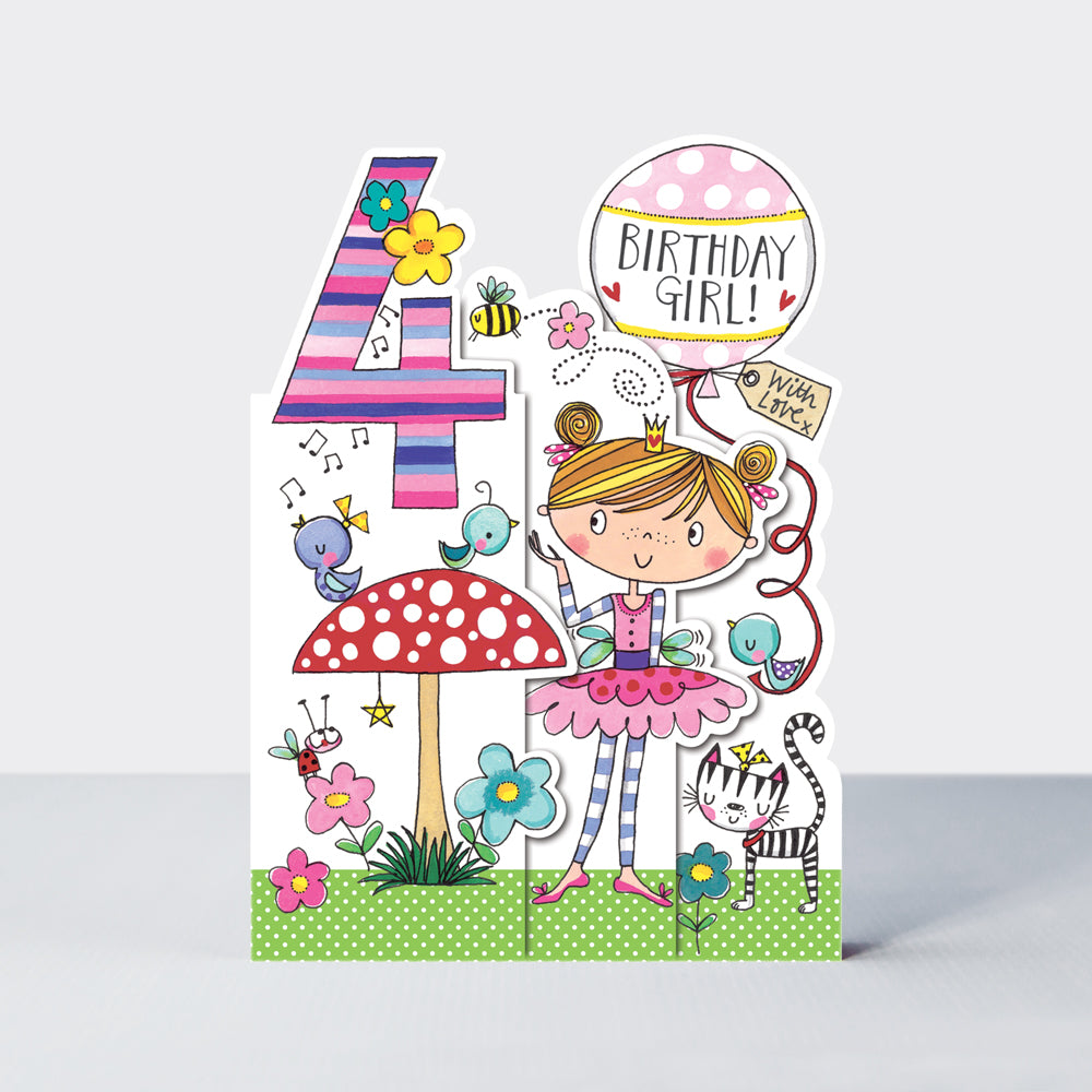 Birthday Girl 4th Birthday Card with fairy character