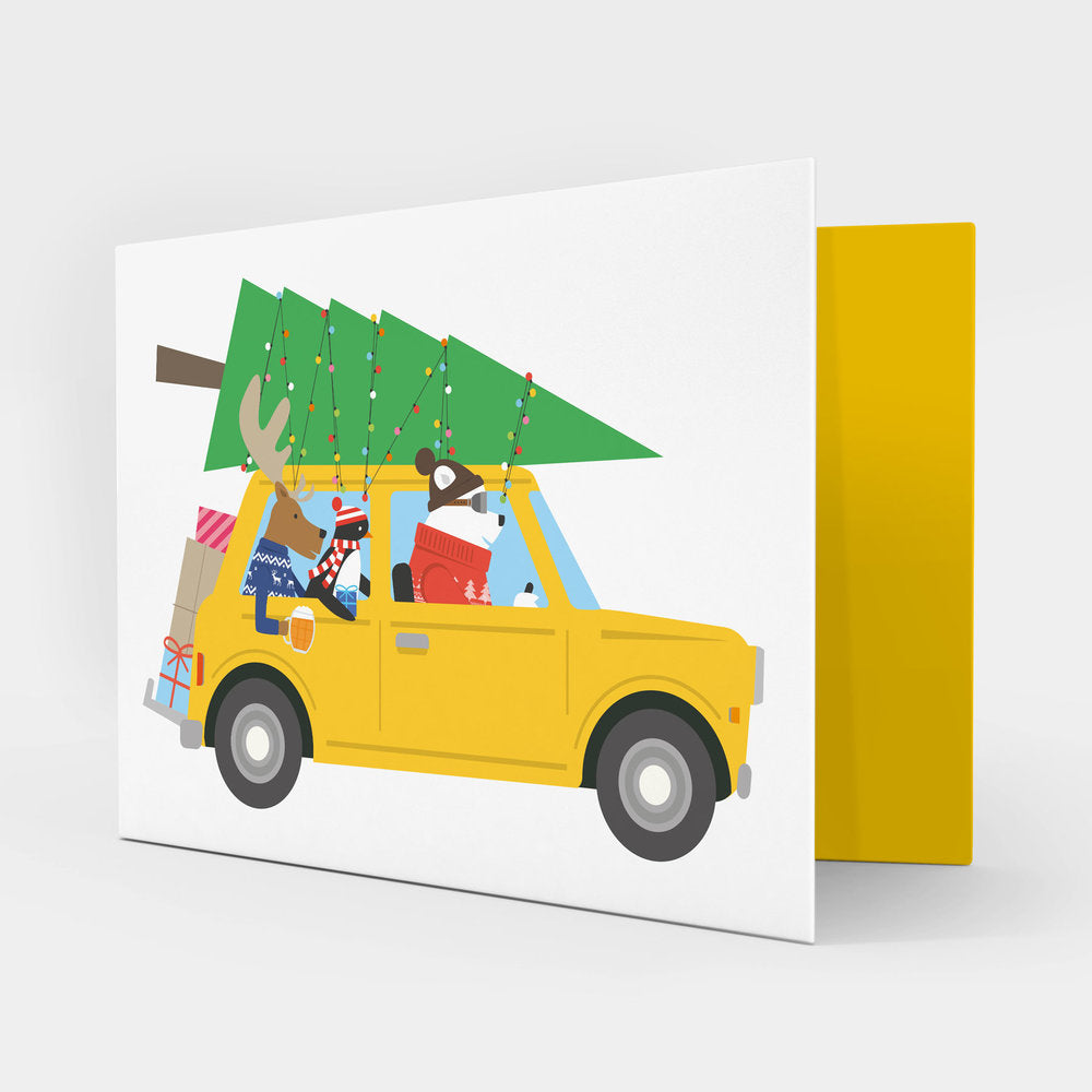showler & showler yellow car christmas card at whippersnappers online
