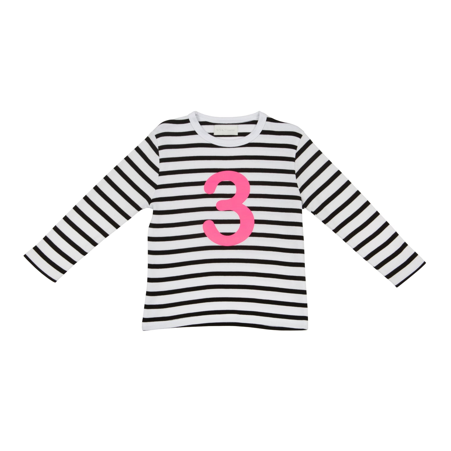 Bob & Blossom black and white striped long sleeved t shirt with hot pink number 3