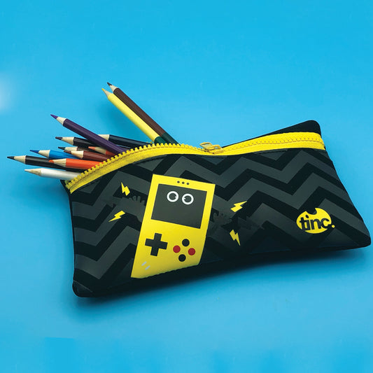 Tinc neoprene pencil case with gaming design in black and yellow