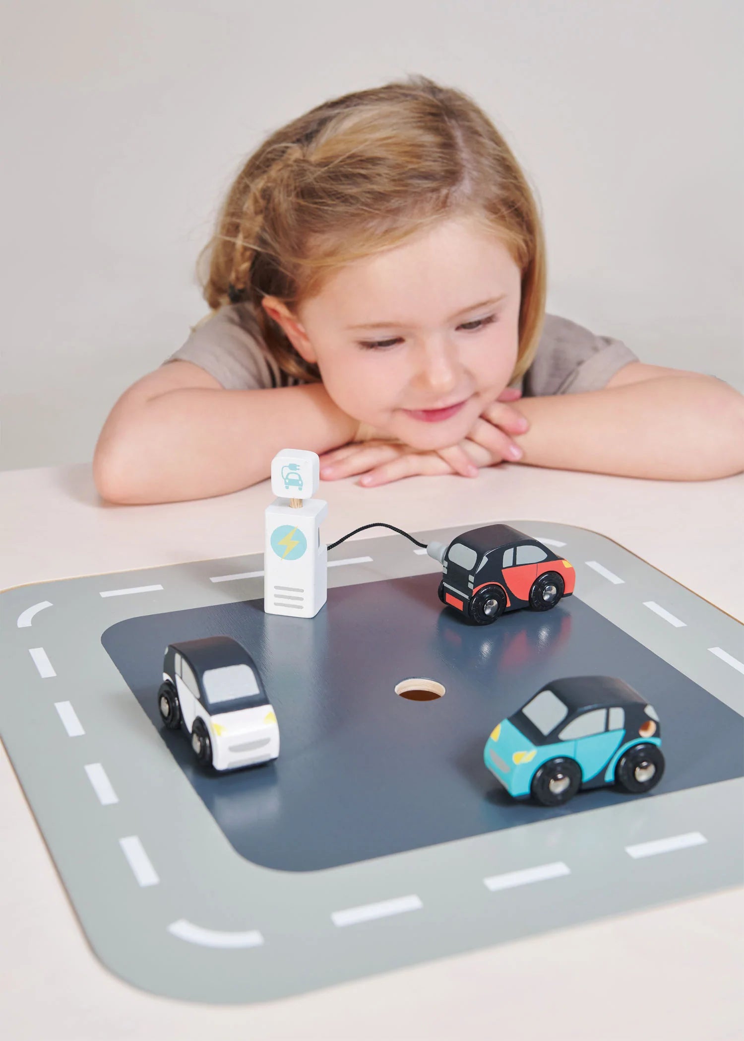 wooden smart car set and charge point