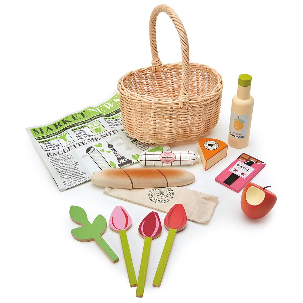 wicker basket and food play set